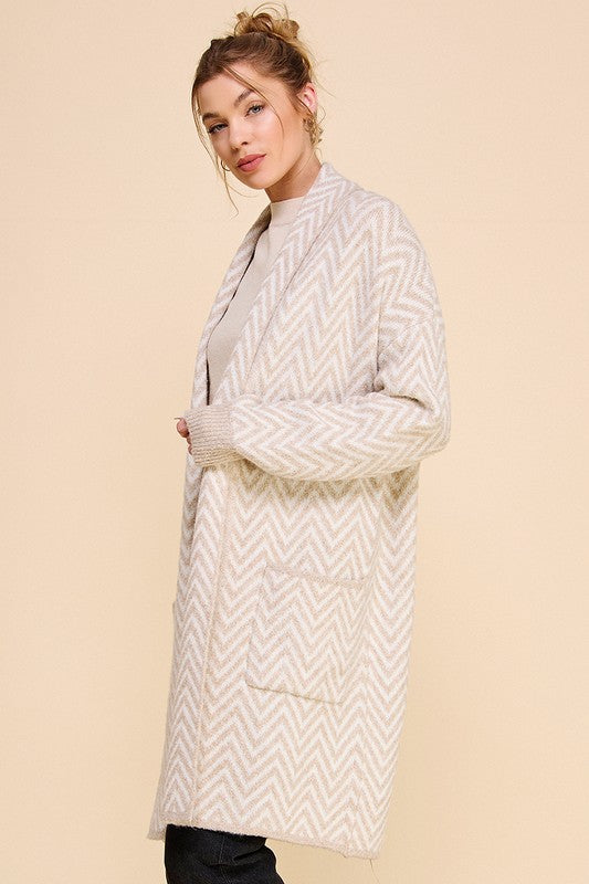 Heathered Chevron Shawl Cardigan (IVORY SAND)