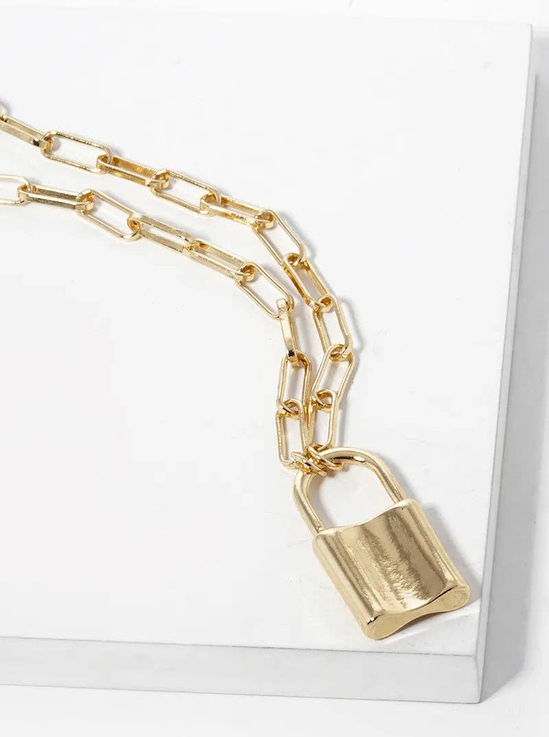 18K Gold Dipped Padlock Pendant Chain Necklace