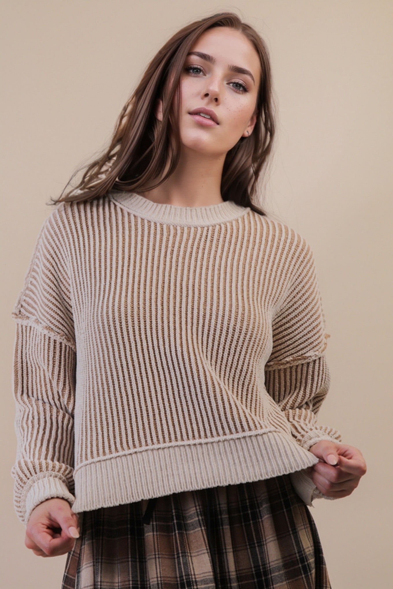Ivory Two Tone Striped Sweater