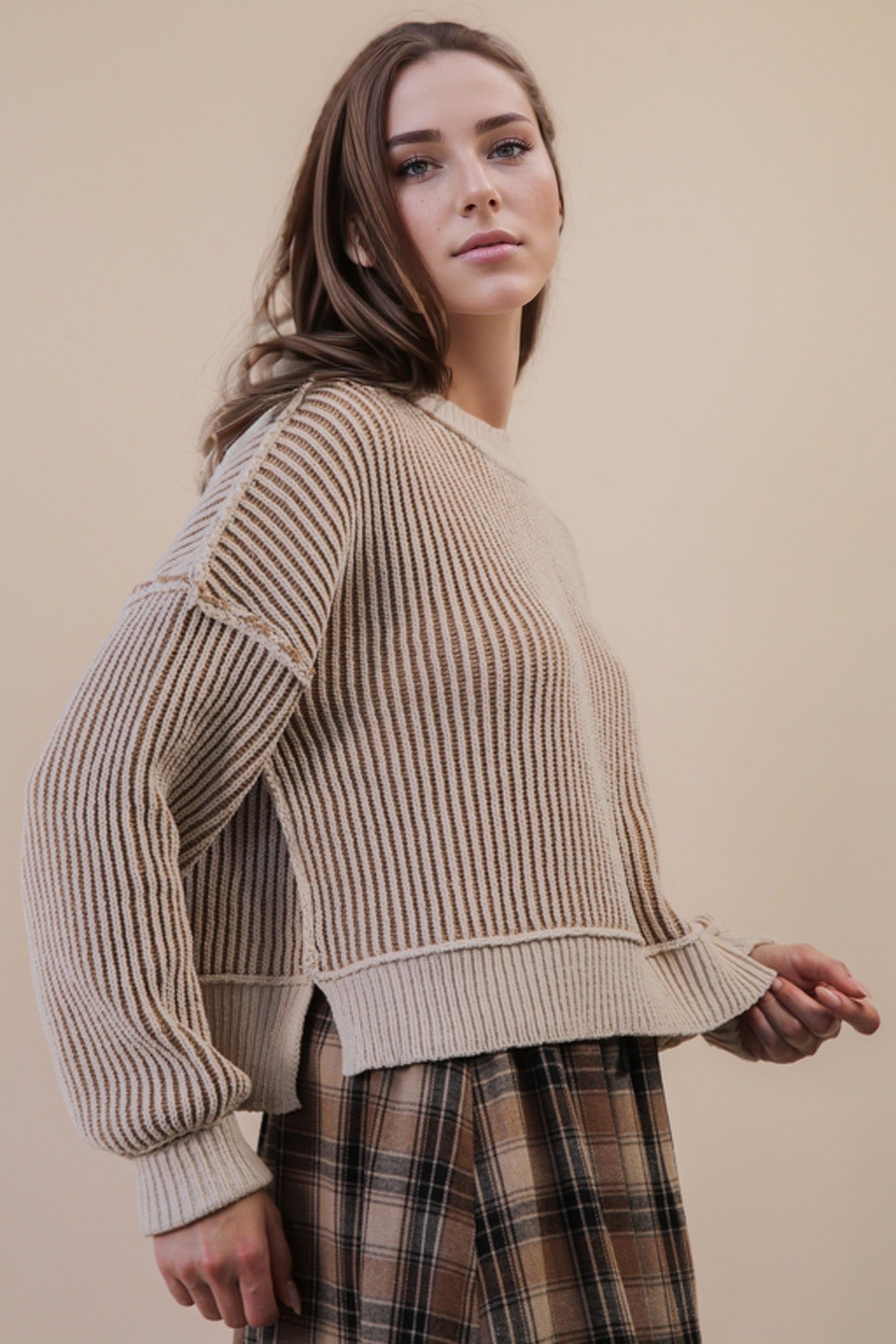 Ivory Two Tone Striped Sweater