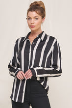Load image into Gallery viewer, BLACK AND WHITE SATIN STRIPE SHIRT