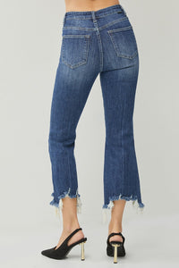 Risen: High Rise Crop Flare Frayed Hem Jeans