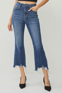 Risen: High Rise Crop Flare Frayed Hem Jeans