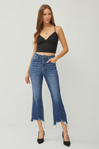 Risen: High Rise Crop Flare Frayed Hem Jeans