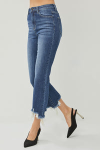 Risen: High Rise Crop Flare Frayed Hem Jeans