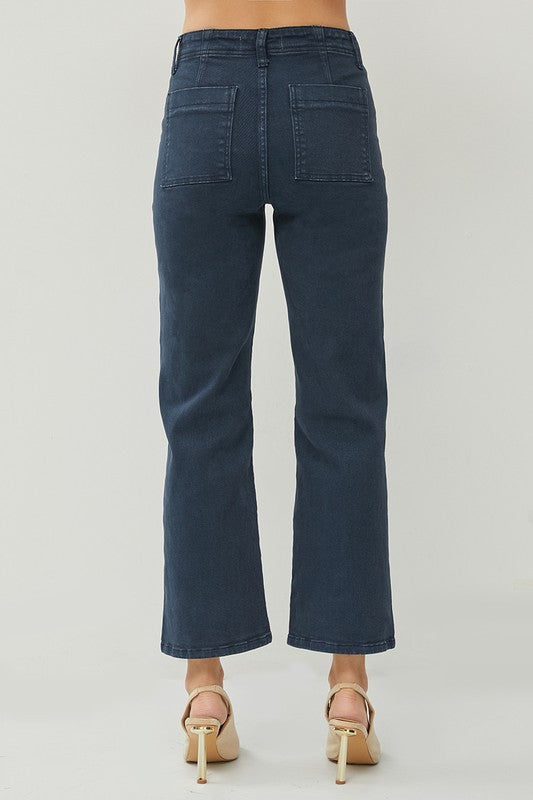 RISEN: BLUEBERRY PATCH POCKET ANKLE FLARE JEANS