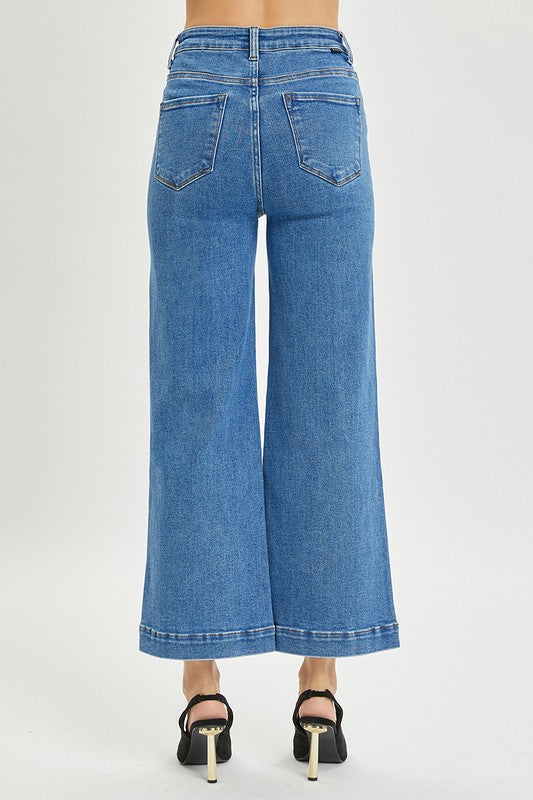 RISEN: HIGH RISE ANKLE WIDE JEANS