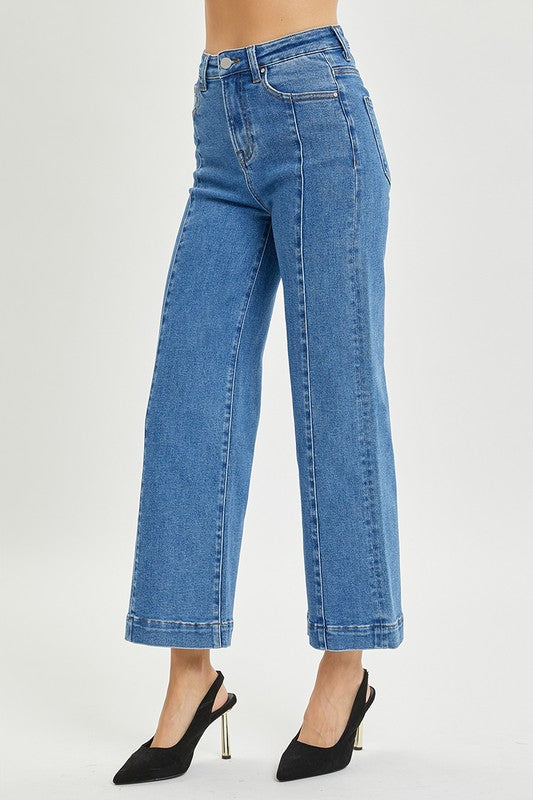 RISEN: HIGH RISE ANKLE WIDE JEANS