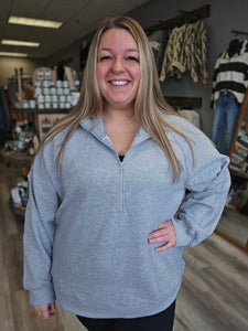 HEATHER GRAY OVERSIZED HENLEY SWEATSHIRT