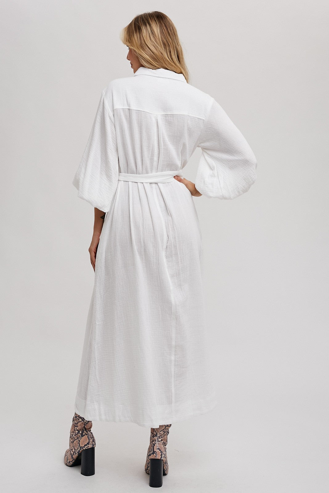 WHITE BELTED MIDI DRESS