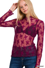 Load image into Gallery viewer, WINE LONG SLEEVE LACE TOP