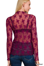 Load image into Gallery viewer, WINE LONG SLEEVE LACE TOP