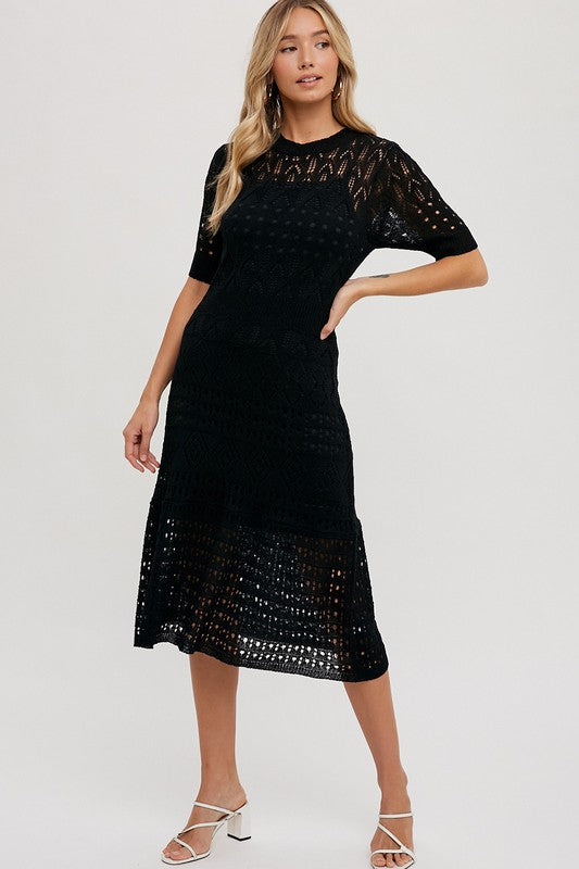 BLACK CROCHET DRESS WITH LINER