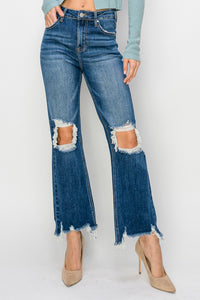 RISEN: HIGH RISE STRAIGHT CROP JEANS | DARK