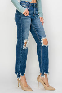 RISEN: HIGH RISE STRAIGHT CROP JEANS | DARK