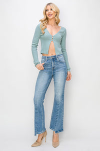 RISEN: HIGH RISE ANKLE FLARE JEANS