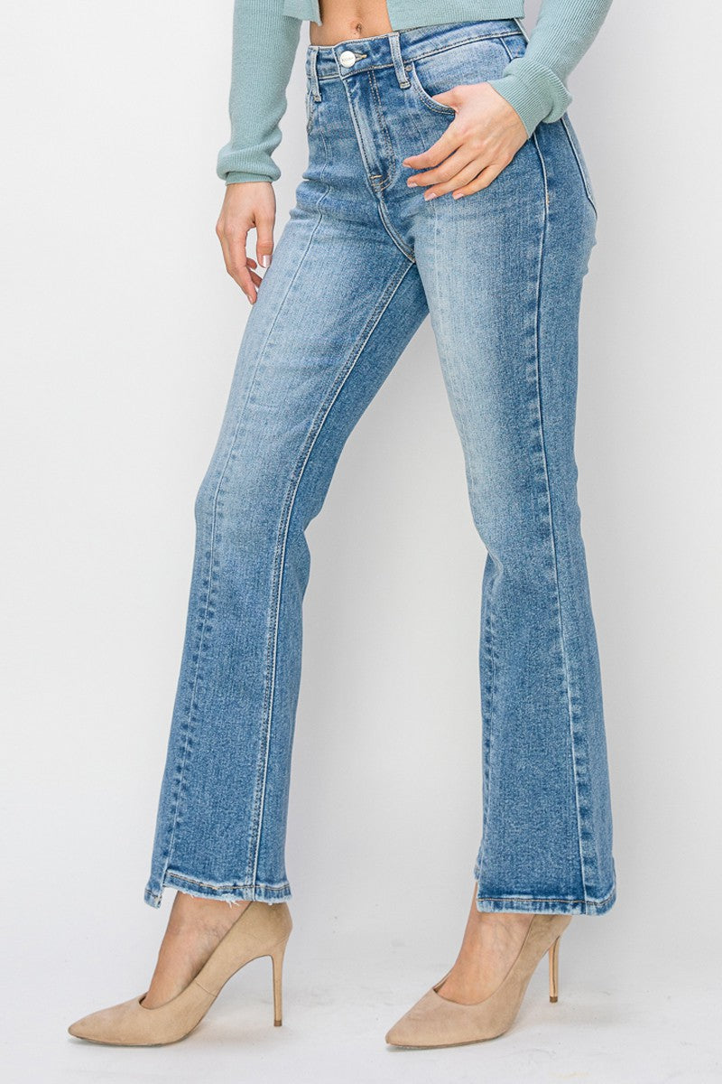 RISEN: HIGH RISE ANKLE FLARE JEANS