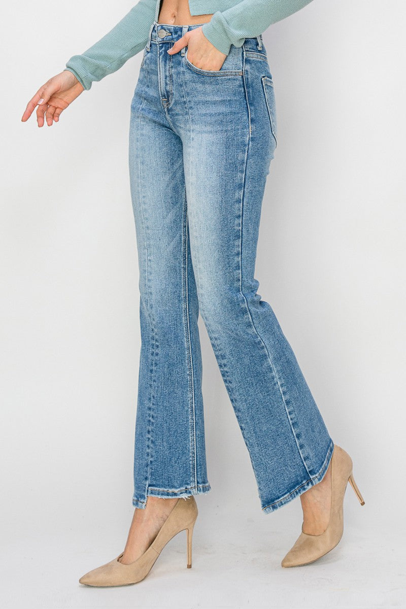RISEN: HIGH RISE ANKLE FLARE JEANS