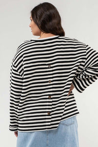 BLACK + WHITE STRIPED BACK BUTTON TOP