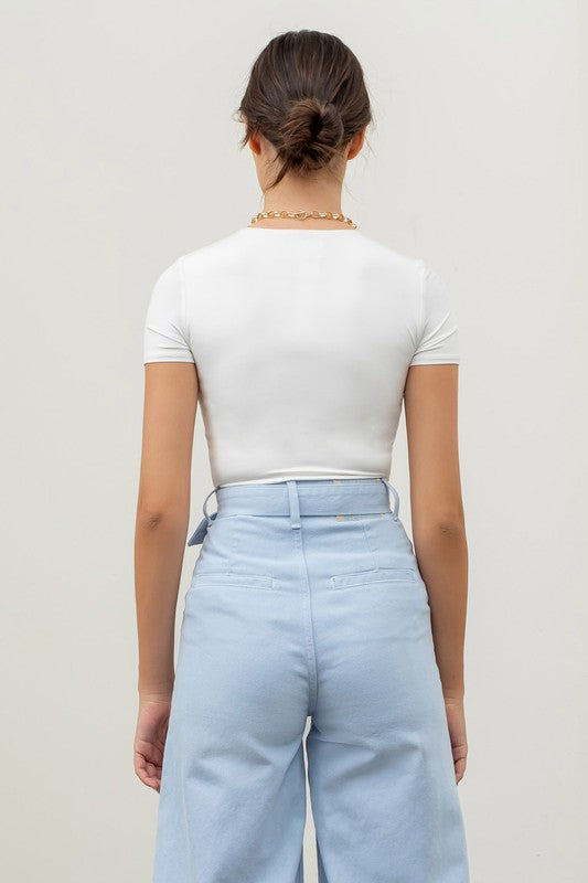 ROUND NECK SHORT SLEEVE BODYSUIT | WHITE