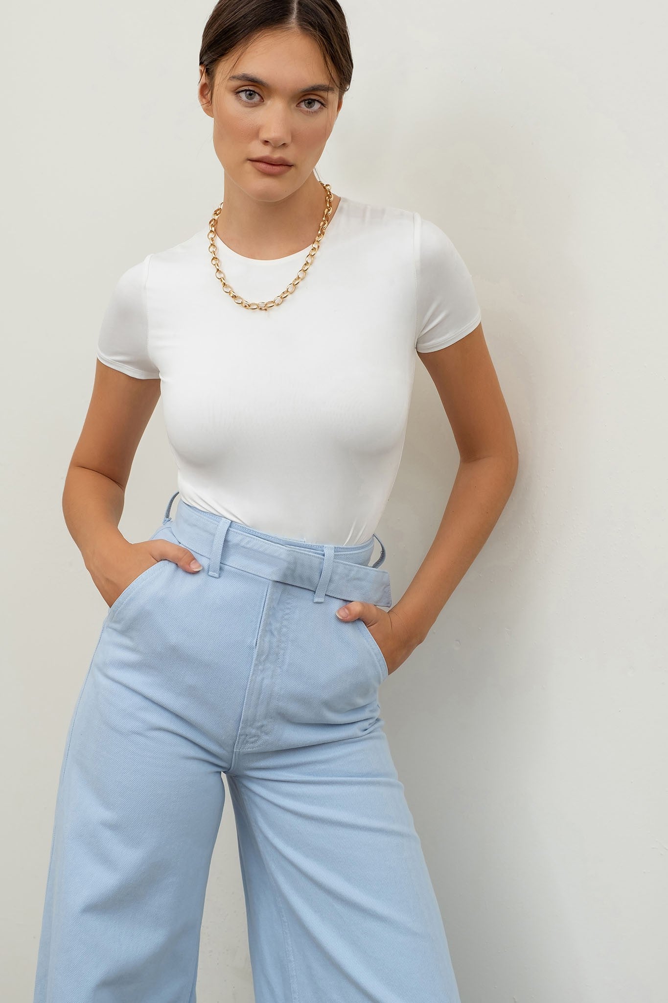 ROUND NECK SHORT SLEEVE BODYSUIT | WHITE
