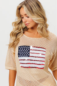 SEQUIN AMERICAN FLAG KNIT TOP