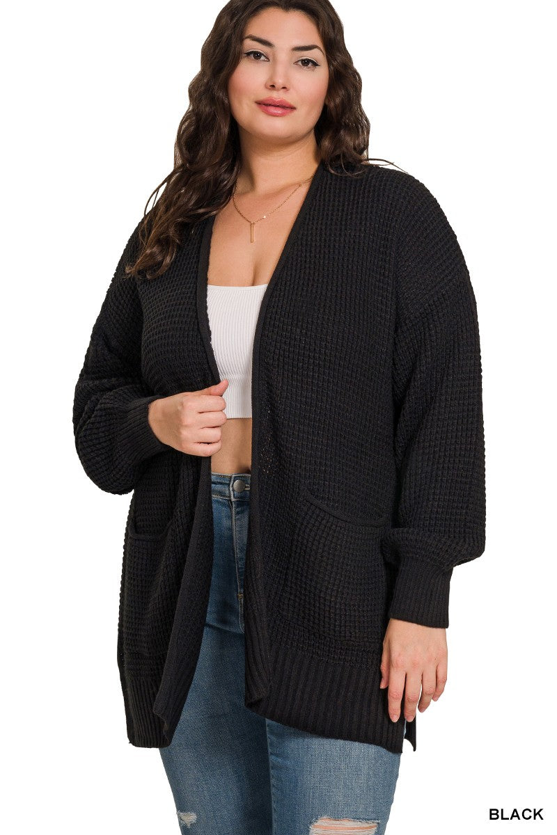 WAFFLE CARDIGAN (BLACK)