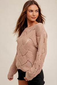 LILAC BOAT NECK CROCHET SWEATER