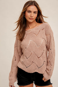 LILAC BOAT NECK CROCHET SWEATER