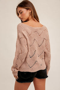 LILAC BOAT NECK CROCHET SWEATER