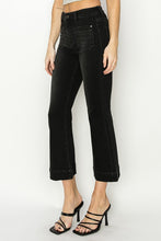 Load image into Gallery viewer, RISEN: BLACK FRONT PATCH ANKLE FLARE JEANS