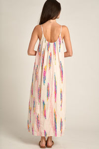TIE-DYE EMBROIDERED CAMI MAXI DRESS