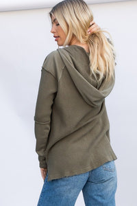 Olive Heavy Knit Waffle Hoodie Shacket