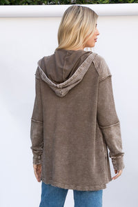 Mocha Heavy Knit Waffle Hoodie Shacket