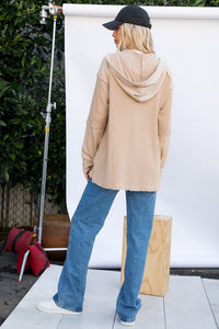 Taupe Heavy Knit Waffle Hoodie Shacket