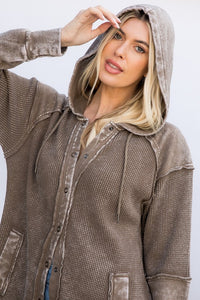 Mocha Heavy Knit Waffle Hoodie Shacket