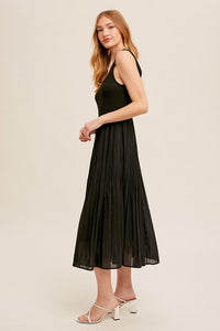 BLACK PLEATED SKIRT TANK DRESS