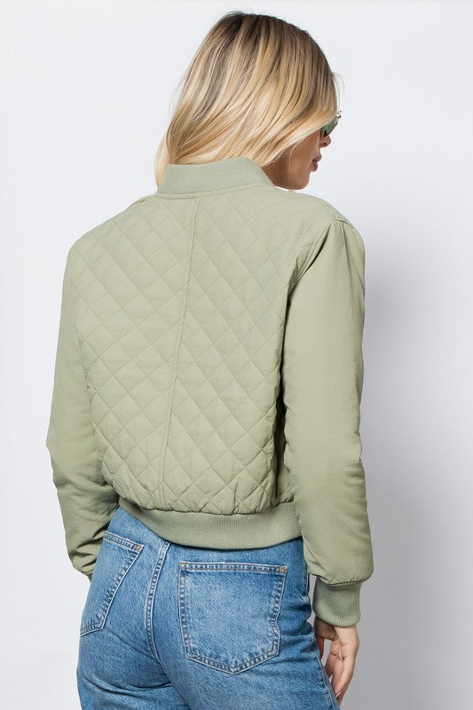 Sage Quilted Bomber Jacket