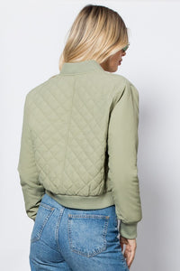 Sage Quilted Bomber Jacket
