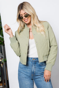 Sage Quilted Bomber Jacket