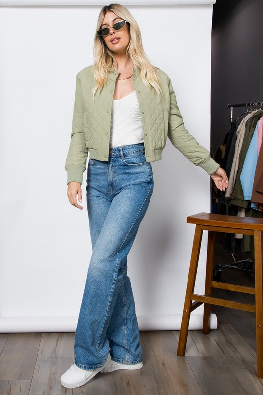 Sage Quilted Bomber Jacket