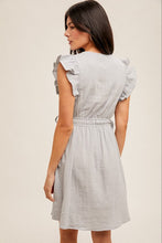 Load image into Gallery viewer, DUSTY BLUE FLUTTER SLEEVE DRESS