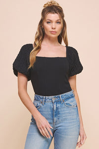 BLACK PUFF SLEEVE BODYSUIT