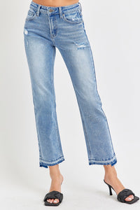 RISEN: MID-RISE STRAIGHT - UNEVEN HEM JEANS