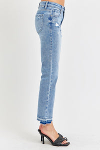 RISEN: MID-RISE STRAIGHT - UNEVEN HEM JEANS