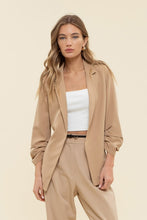 Load image into Gallery viewer, KHAKI 3/4 RUCHED SLEEVE BLAZER