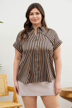 Load image into Gallery viewer, BLACK STRIPED BUTTON DOWN TOP W/ COLLAR