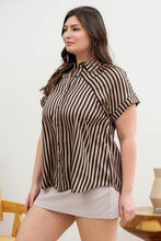 Load image into Gallery viewer, BLACK STRIPED BUTTON DOWN TOP W/ COLLAR