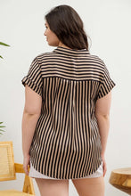 Load image into Gallery viewer, BLACK STRIPED BUTTON DOWN TOP W/ COLLAR