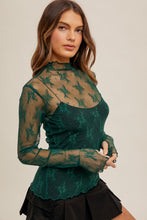 Load image into Gallery viewer, LACE MOCK NECK TOP | GREEN